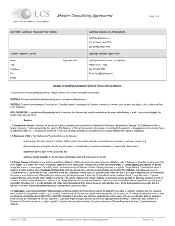 Master Consulting Agreement Template