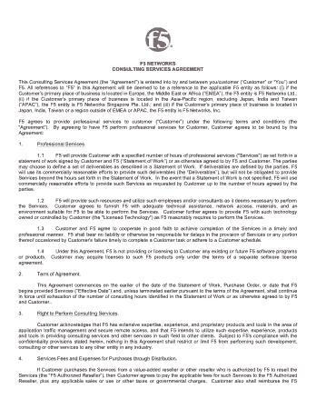 Networks Consulting Service Agreement Template