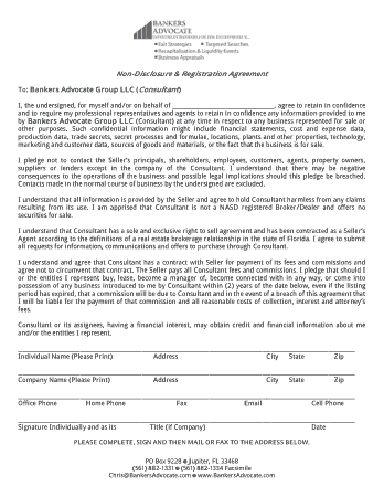 Non Disclosure and Registration Agreement Template