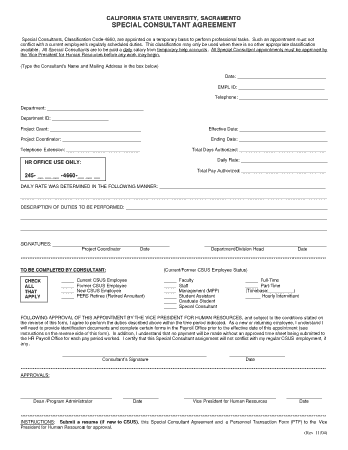 Universal Sacramento Special Consultant Agreement Template