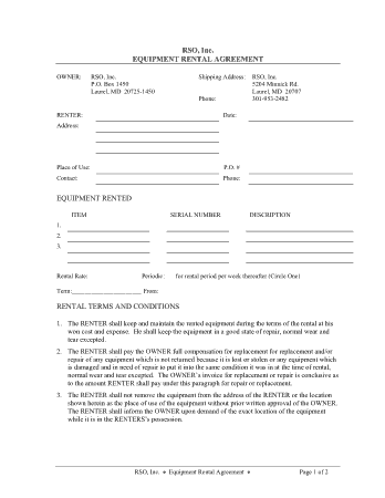 Company Equipment Lease Agreement Template