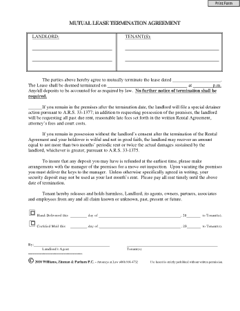 Mutual Lease Termination Agreement Template