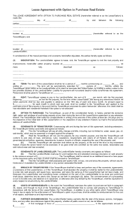 Real Estate Lease Purchase Agreement Template