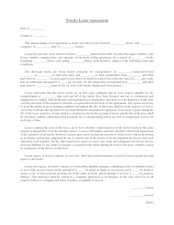 Truck Lease Agreement Sample Template