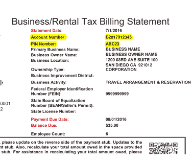 Business Rental Tax Billing Statement Template