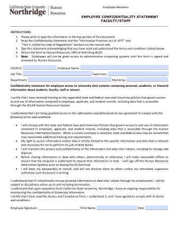 Employee Confidentiality Statement Template