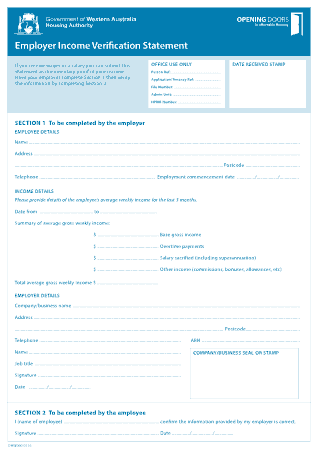 Employer Income Verification Statement Template