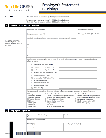 Employer Statement Disability Template