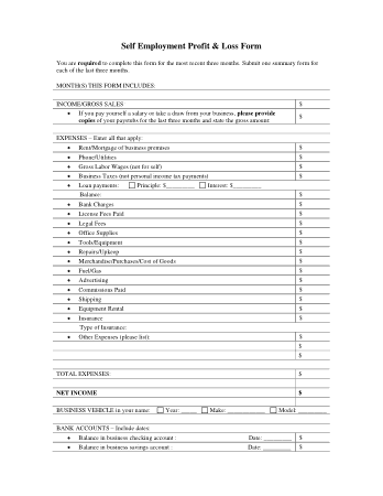 Self Employment Profit and Loss Statement Template