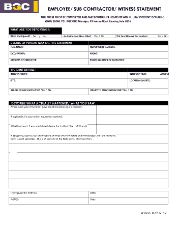 Statement For Employee Witness Template