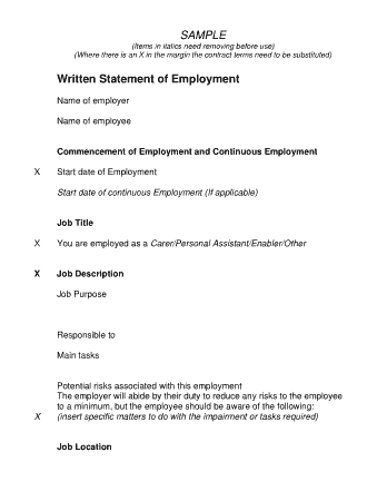 Written Statement of Employment Template