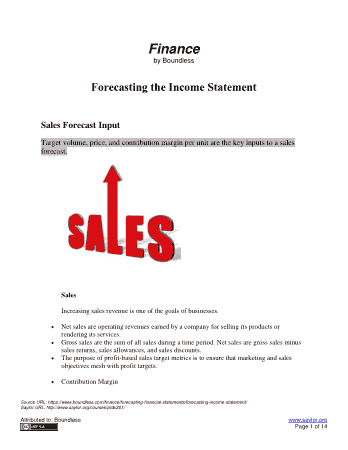 Forcasting the Income Statement Template
