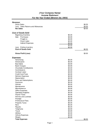 Income Statement for the Year Ended Template