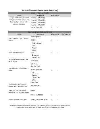 Personal Income Statement Template