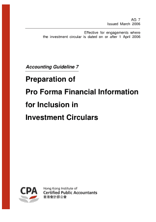 Preperation of ProForma Financial Information for Inclusion In Investment Circulars Template