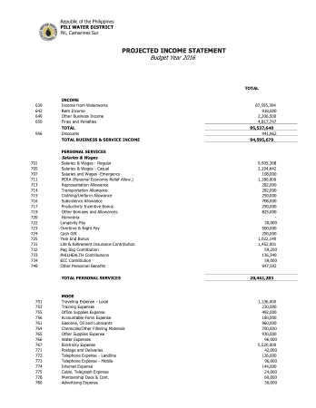 Projected Income Statement Template