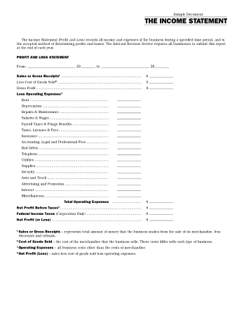 The Income Statement Sample Template
