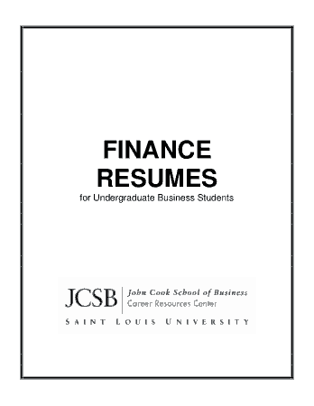 Finance Resume For Undergrduate Business Students Template