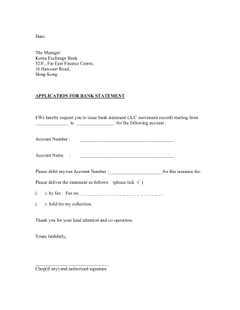 Application For Bank Statement Template