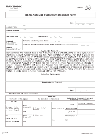 Bank Account Statement Request Template