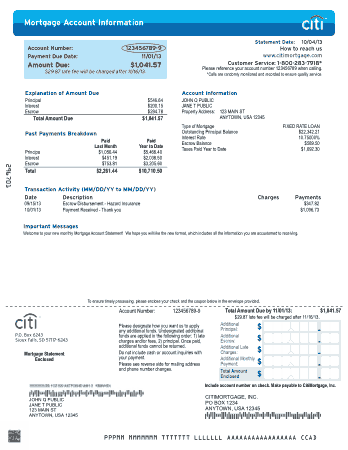 Bank Mortgage Statement Template