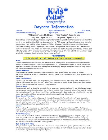 Daycare Daily Information Sheet Template