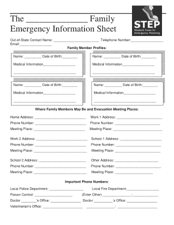 Family Emergency Information Sheet Template