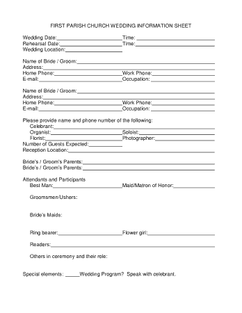 Information Sheet for Church Wedding Template
