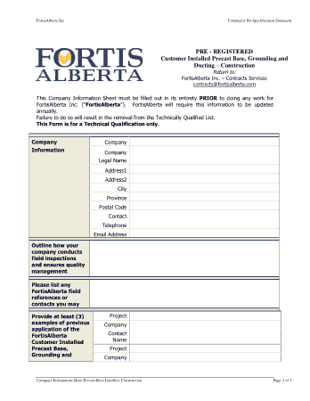 Information Sheet for Construction Company Template