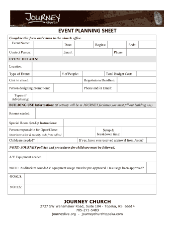 Information Sheet for Event Panning Template