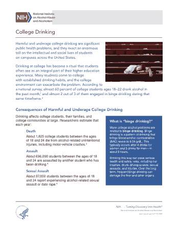 College Drinking Fact Sheet Template