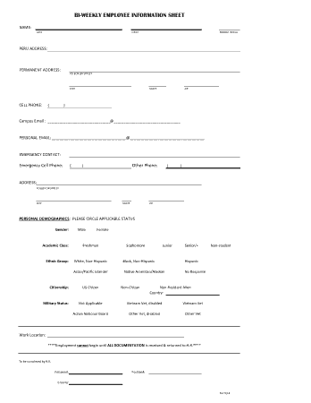 Bi Weekly Employee Information Sheet Template