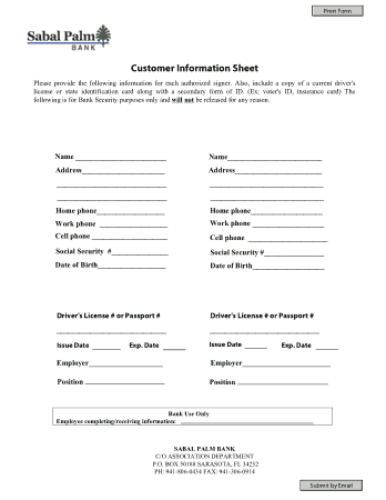 Free Sheet for Customer Information Template