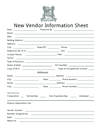 New Vendor Information Sheet Template