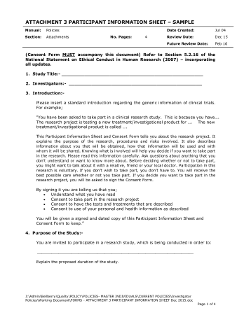 Participant Information Sheet Example Template