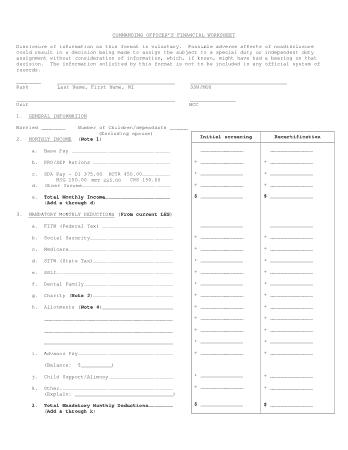 Free Download PDF Books, Commanding Officers Financial Worksheet Template