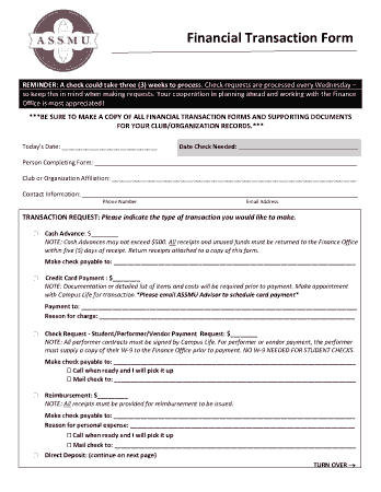 Financial Transaction Form Template