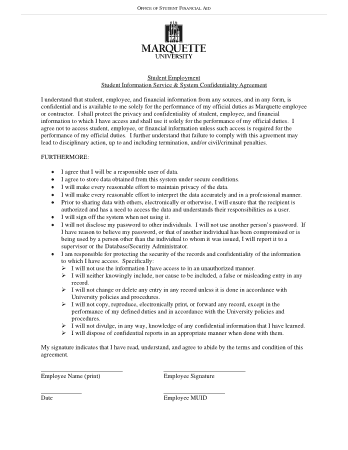 Employee Financial Confidentiality Agreement Finance Template
