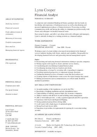 Experienced Financial Analyst Resume Finance Template