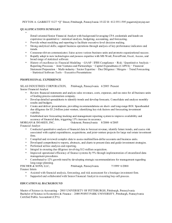 Financial Analyst Sample Resume Finance Template