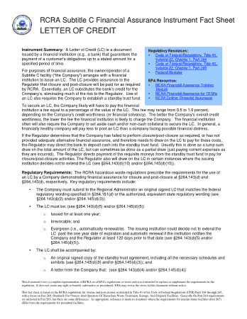 Financial Asssurence Instrument Letter of Credit Finance Template