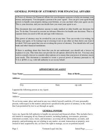 Free Download PDF Books, General Power of Attorney Financial Form Finance Template