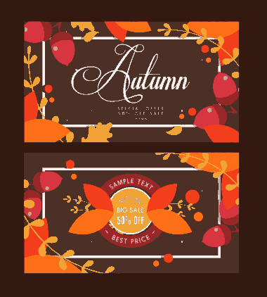 Autumn Sale Banners Orange Leaves Calligraphic Decor Free Vector