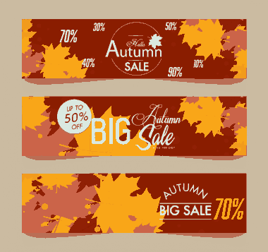 Autumn Sales Banners Horizontal Design Brown Leaves Decor Free Vector