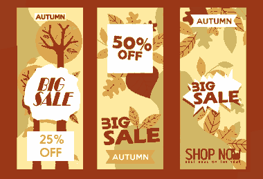 Autumn Sales Banners Vertical Design Leaves Icons Ornament Free Vector
