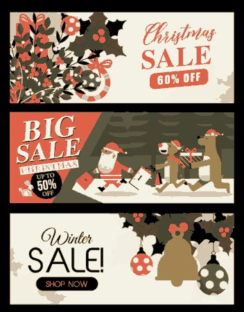 Christmas Sale Banners Classical Emblems Decor Free Vector