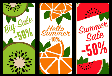 Fruits Sales Banners Kiwi Orange Water Melon Icons Free Vector