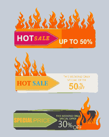 Hot Sale Banner Sets Fire Icon Decoration Free Vector