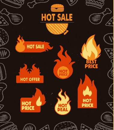 Sale Banner Fire Fast Food Icons Ornament Free Vector
