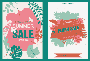 Summer Sale Banner Colorful Flowers Leaves Decor Free Vector